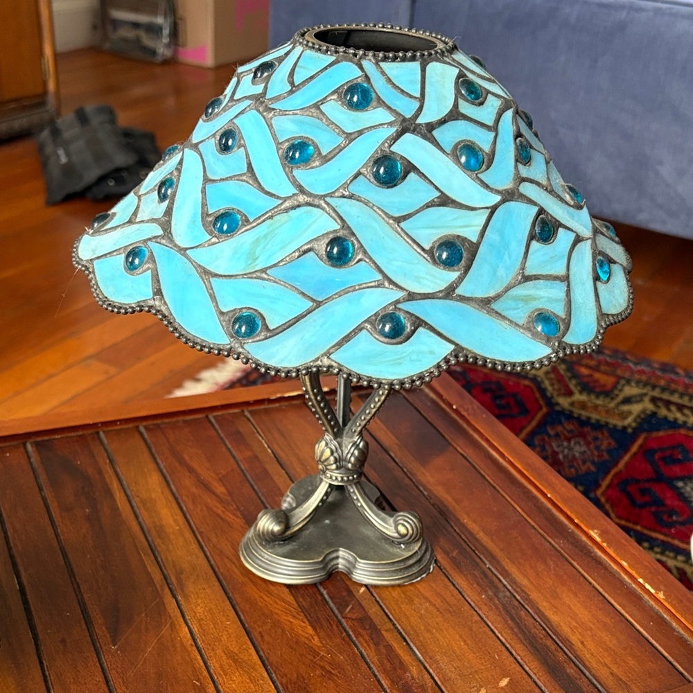PartyLite Turquoise Stained Glass Lamp